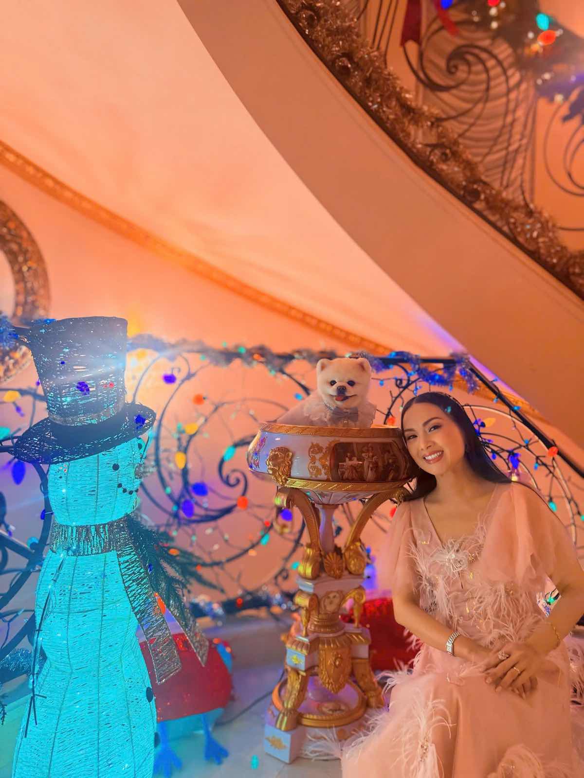 1a.45.Ca si Ha Phuong ben cho trang tri Noel ma co tu tay thuc hien