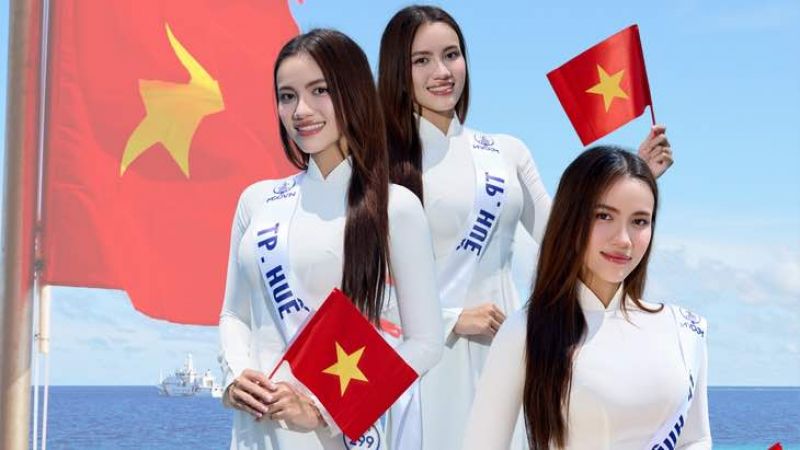 Á hậu Minh Nhàn diện áo dài giữa đảo, sẵn sàng bức phá bản thân