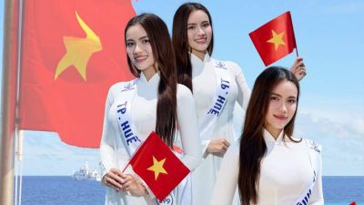 Á hậu Minh Nhàn diện áo dài giữa đảo, sẵn sàng bức phá bản thân