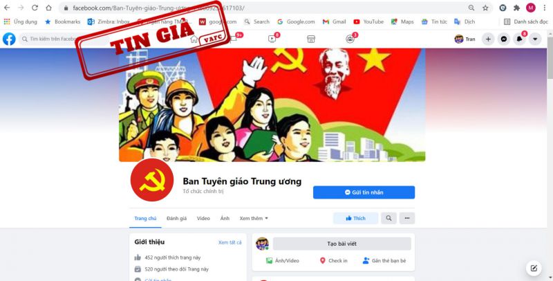 Xuất hiện fanpage giả mạo trang của Ban Tuyên giáo Trung ương